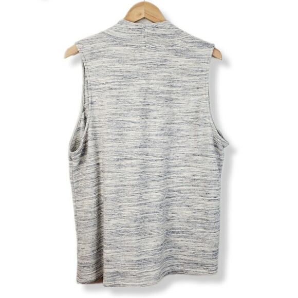 PURE J Jill Knit Top XL Blue Ivory Sleeveless Textured Cowl Neck Lagenlook Beach - Picture 6 of 8